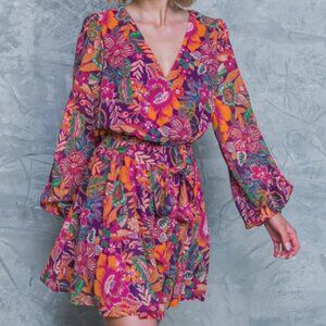 Flying Tomato Picking Daisies Plum Woven Mini Dress - Large